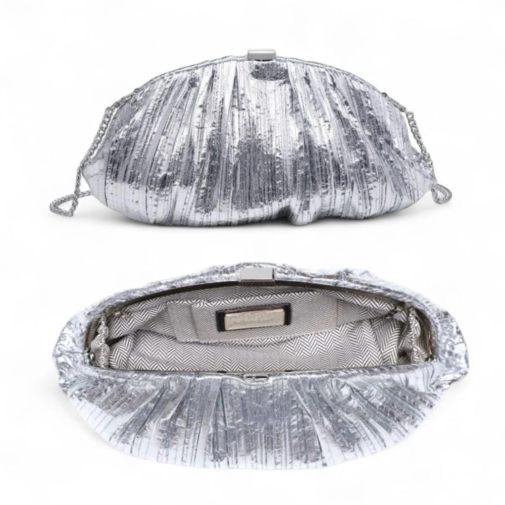 Moda Luxe l Rare l Silver Clutch, Purse, Bag l Removable Chain Strap l NWT - Picture 5 of 14